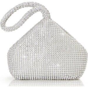 Silver Rhinestone Triangle Clutch Sparkly Glitter Bag Crystal Handheld Purse